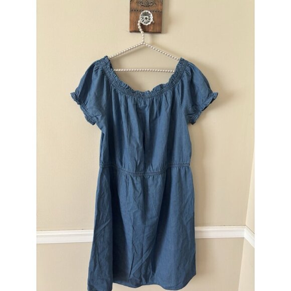 NWT MPH Collection Womens Size 3X Chambray Blue Dress Short Sleeve Ruffle Trim - Picture 5 of 8